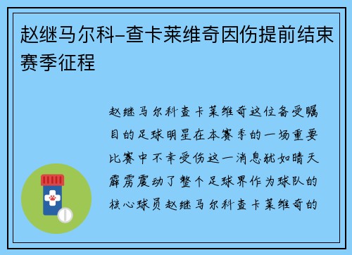 赵继马尔科-查卡莱维奇因伤提前结束赛季征程
